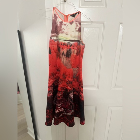 Ted Baker Red and Black Fit and Flare Midi Dress - Picture 3 of 6